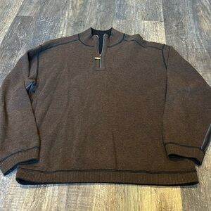 🌴Tommy Bahama Sweater Mens black/Brown Reversible 1/4 Zip Pu…